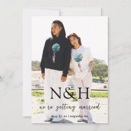 Natasha Photo Monogram Modern Bröllop Spara Datumet