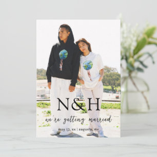 Natasha Photo Monogram Modern Bröllop Spara Datumet