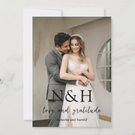 Natasha Photo Monogram Modern Bröllop Tack Kort