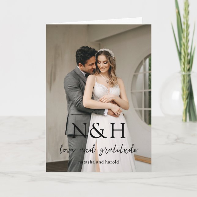 Natasha Photo Monogram Modern Bröllop Tack Kort (Framsida)