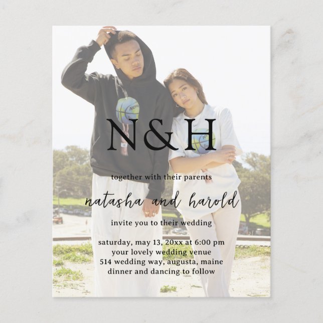 Natasha Photo Monogram Modern bröllopsinbjudan (Framsida)