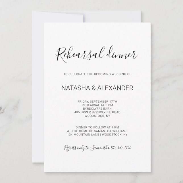 Natasha Rustic Black Calligraphy Övningsmiddag Inbjudningar (Framsida)