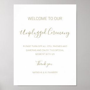 Natasha Unplugged Ceremony Guld Bröllop Sign Poster