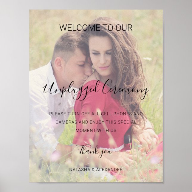 Natasha Unplugged Ceremony Photo Bröllop Sign Poster (Framsidan)