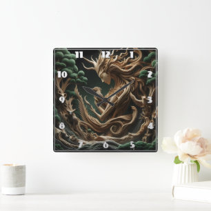 Natature Spirit Embraces Wildlife in Forest Fyrkantig Klocka