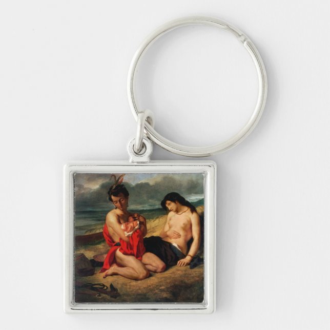 Natchezen, c.1823-35 fyrkantig silverfärgad nyckelring (Framsidan)