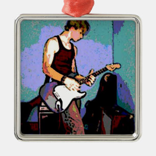 Nate och gitarr julgransprydnad metall