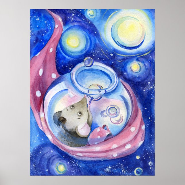 Nätfärgen Cute Tecknad Mouse Watercolor Poster (Framsidan)