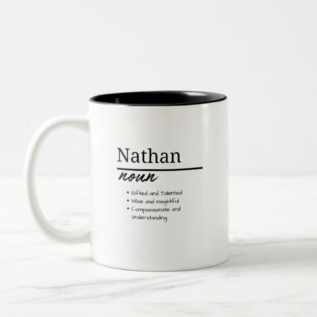 Nathan, Boy Personalized Namndefinition Två-Tonad Mugg (Vänster)