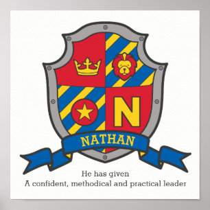 Nathan boys namn brev N betyder heraldry sköld Poster