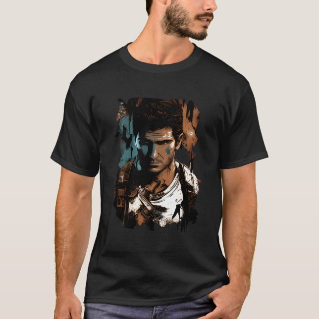 "Nathan Drake Äventyr Artwork" T-Shirt (Framsida)