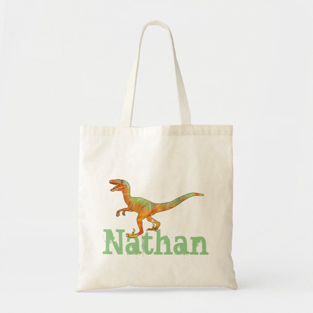 Nathan Funny Scary Velociraptor Dinosaur Art Tygkasse (Framsidan)
