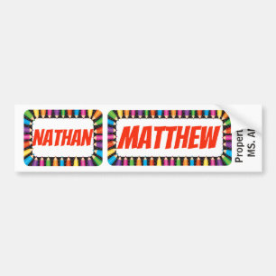 Nathan & Matthew namn bricka med färgpennagränse Bildekal