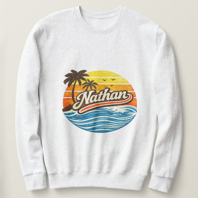 Nathan Retro Solnedgång Namn Design Lång Ärmad Tröja (Design framsida)