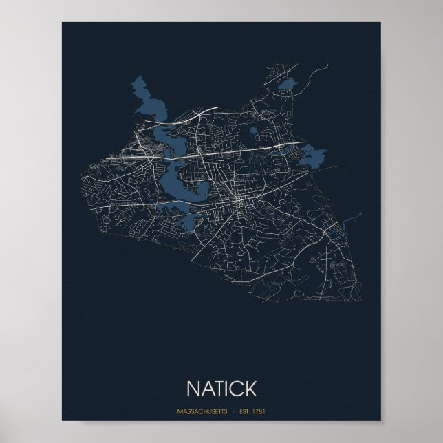 Natick Massachusetts Gatukarta Poster (Natt) (Framsidan)