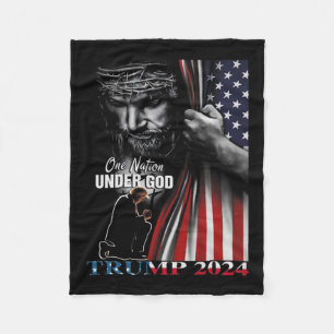 Nation under Gud Trump 2024 Guds amerikanska Flagg Fleecefilt