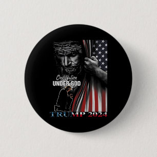 Nation under Gud Trump 2024 Guds amerikanska Flagg Knapp