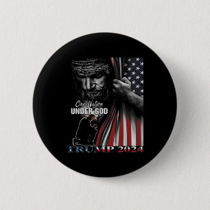 Nation under Gud Trump 2024 Guds amerikanska Flagg Knapp