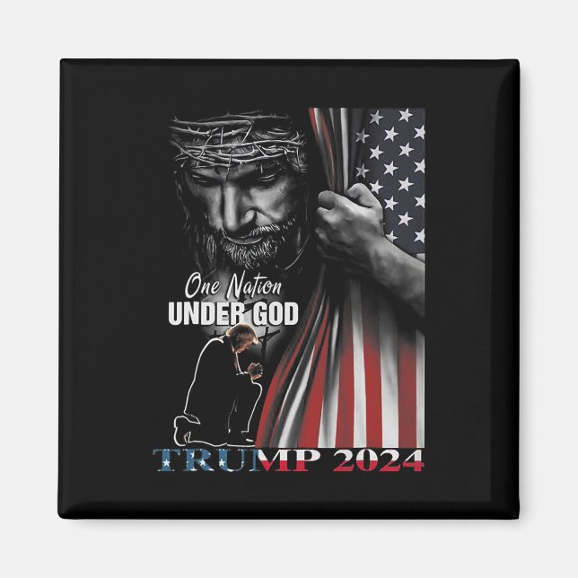 Nation under Gud Trump 2024 Guds amerikanska Flagg Magnet (Framsidan)