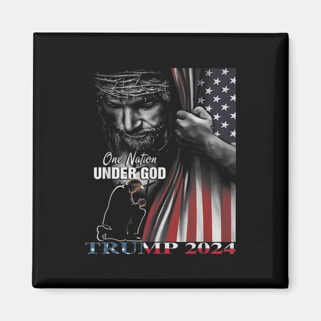 Nation under Gud Trump 2024 Guds amerikanska Flagg Magnet (Framsidan)