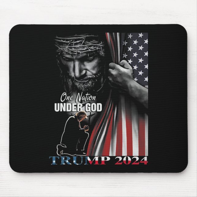Nation under Gud Trump 2024 Guds amerikanska Flagg Musmatta (Framsidan)