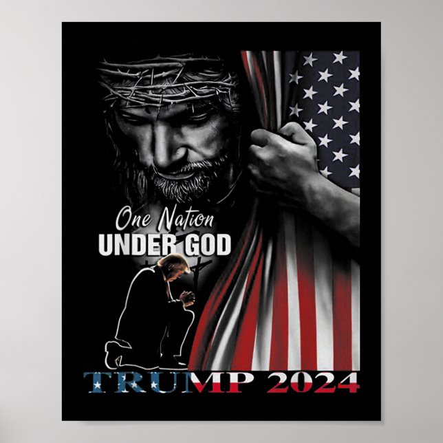 Nation under Gud Trump 2024 Guds amerikanska Flagg Poster (Framsidan)