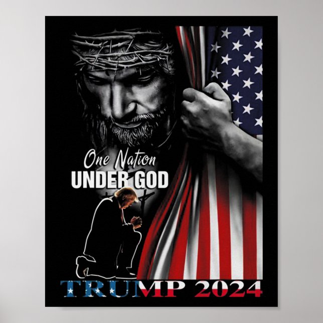 Nation under Gud Trump 2024 Guds amerikanska Flagg Poster (Framsidan)