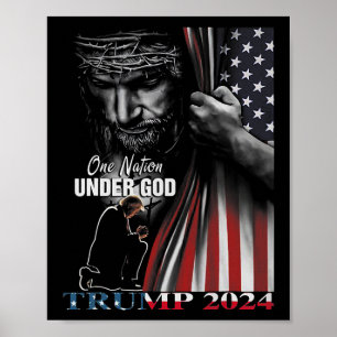 Nation under Gud Trump 2024 Guds amerikanska Flagg Poster