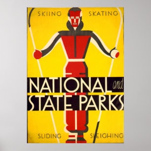 National and State Parker Skiing Dorothy Waugh WPA Poster