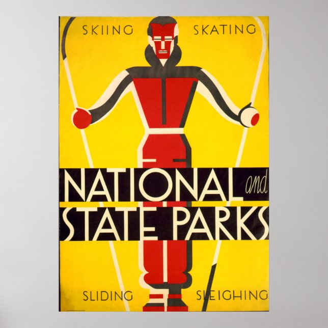 National and State Parker Skiing Dorothy Waugh WPA Poster (Framsidan)
