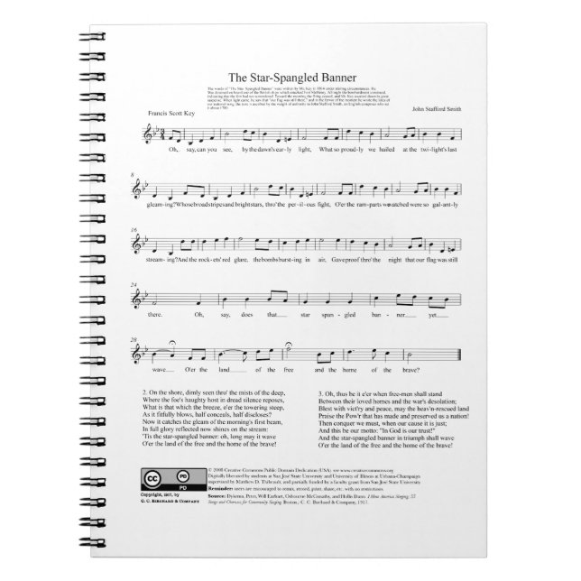 National Anthem Music Lakan, stjärnspridd banderol Anteckningsbok (Framsidan)