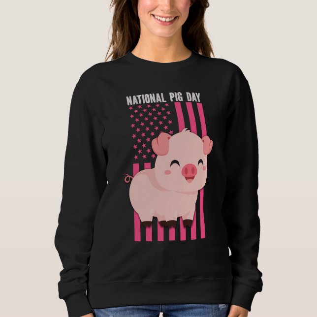 National cute Pig Day American Flag Pink for Girls T Shirt (Framsida)