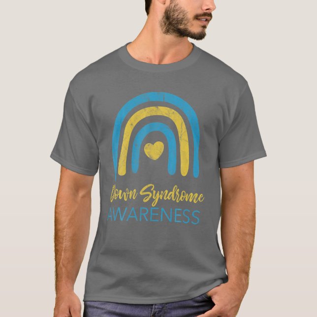 National Down Syndrome Awareness Month Retro Rainb T Shirt (Framsida)