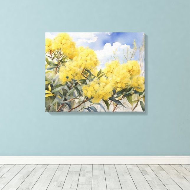 National Flower Australien Golden Wattle | Canvastryck (Insitu (trägolv))