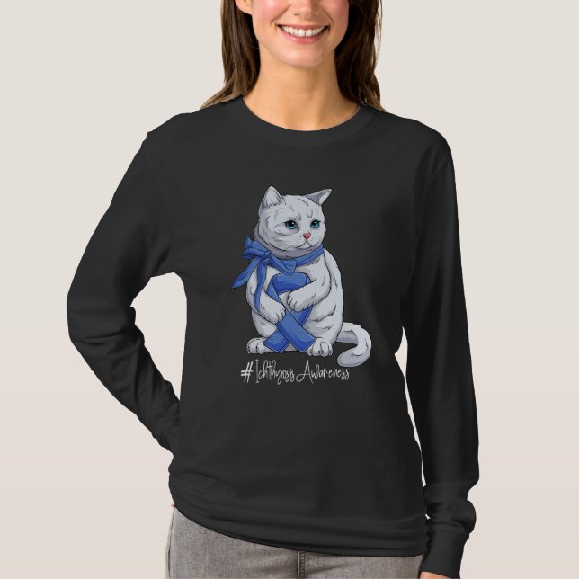 National Ichthyosis Awareness Month Blue Ribbon Cu T Shirt (Framsida)