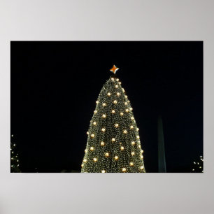 National Julafton Träd & Washington Monument i nat Poster