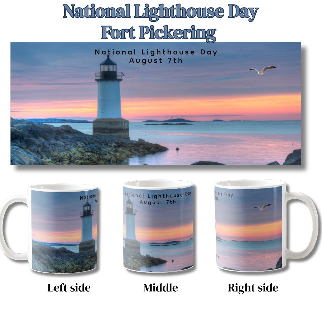National Lighthouse Day Fort Pickering Scen Kaffemugg (Three sides of the National Lighthouse Day mug)