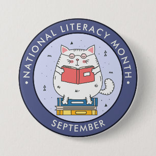 National Literacy Month, läsa kattblått Knapp