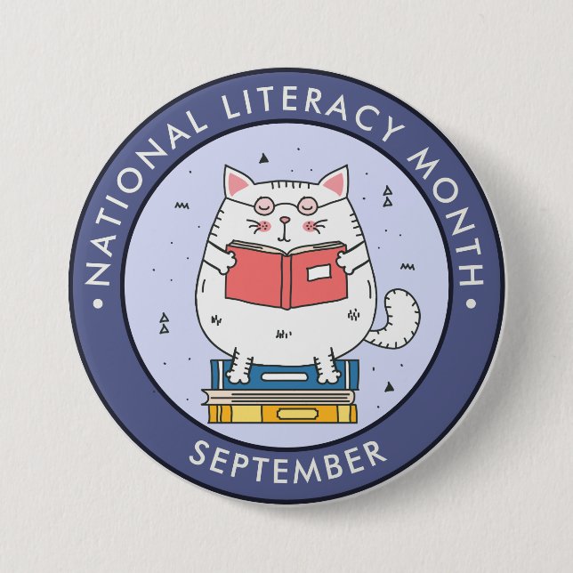 National Literacy Month, läsa kattblått Knapp (Framsida)
