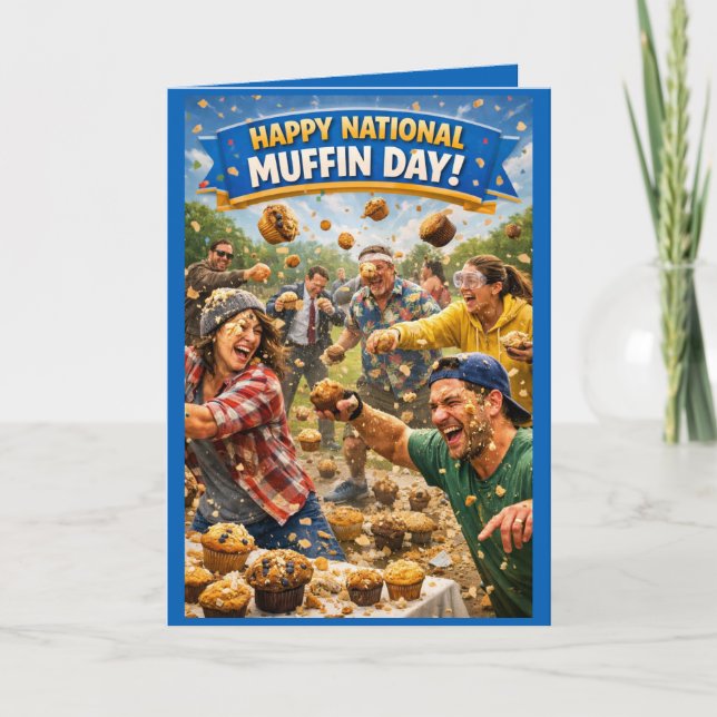 National Muffin Day Greeting Card, Muffin Fight!  Kort (Framsida)