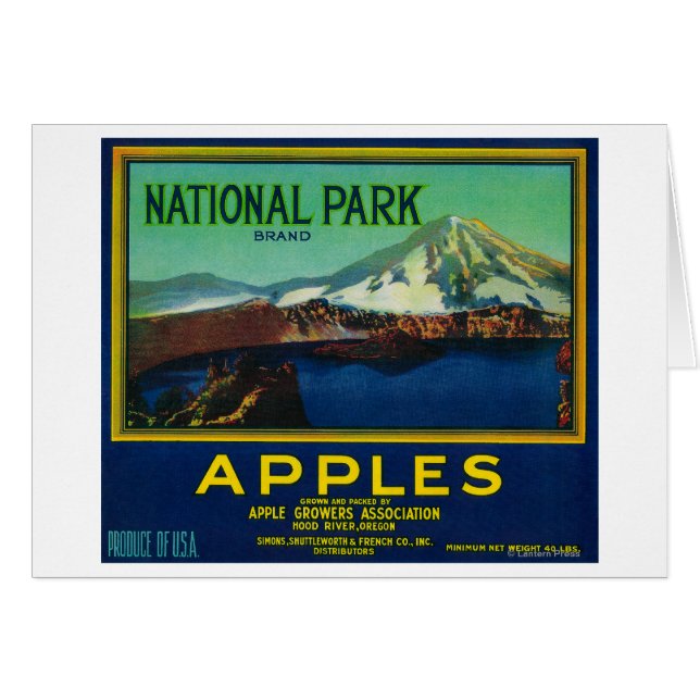 National Park Apple Låda LabelHood River, ELLER Hälsningskort (Framsidan Horizontal)