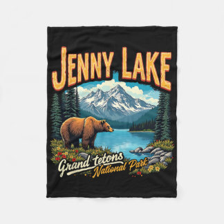 National Park Jenny Lake Vintage Trip Vacation Gra Fleecefilt