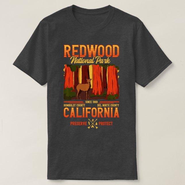 National Park Tee California Bear Redwood National (Design framsida)