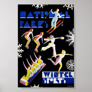 National Parker Winter Sports Vintage affisch 1936