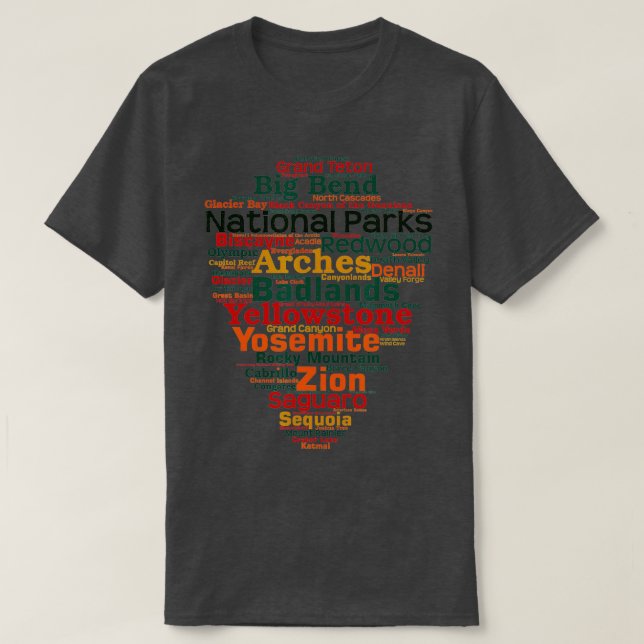 National Parks Word List Cloud Camping Hiking Men  T Shirt (Design framsida)