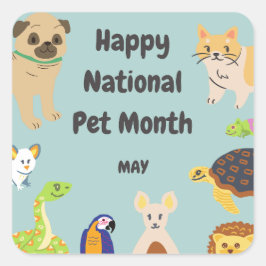National Pet Month Fyrkantigt Klistermärke