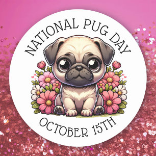 National Pug Day 15 oktober Runt Klistermärke