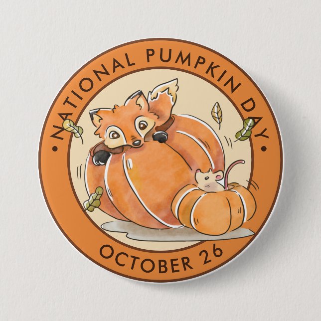 National Pumpkin Day, vattenfärgsräv, mus Knapp (Framsida)
