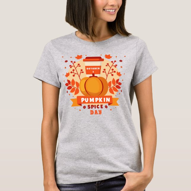 National Pumpkin Spice Day, kaffe, höst löv T Shirt (Framsida)
