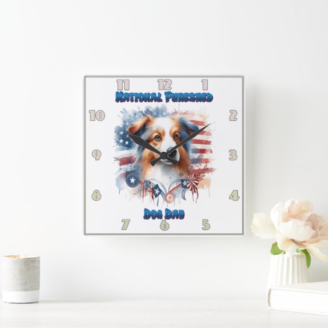 National Pureborn Hund Day Firande Artwork Fyrkantig Klocka (Hem)